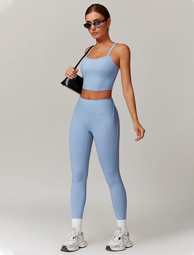 QBGJTD Womens Longline Sports Bras Cross Back Active Gym Yoga Padded Workout Crop Tank Top with Built in Bra