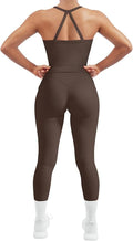 SUUKSESS Women 2 Piece Workout Sets Compression Tummy Control Leggings with Pockets Halter Built in Bra Tank Tops