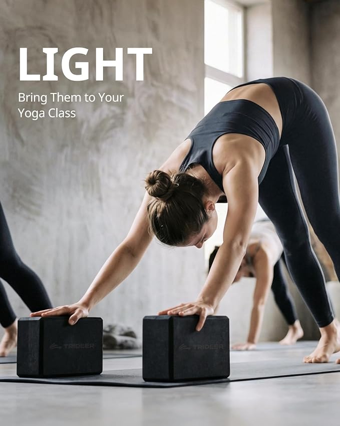 Trideer Yoga Blocks 2 Pack, Soft Non-Slip Foam Blocks with Beveled Edges for Alignment and Stretching in Yoga, Pilates, and Dance - Supportive, Lightweight, Odor Resistant, Latex-Free