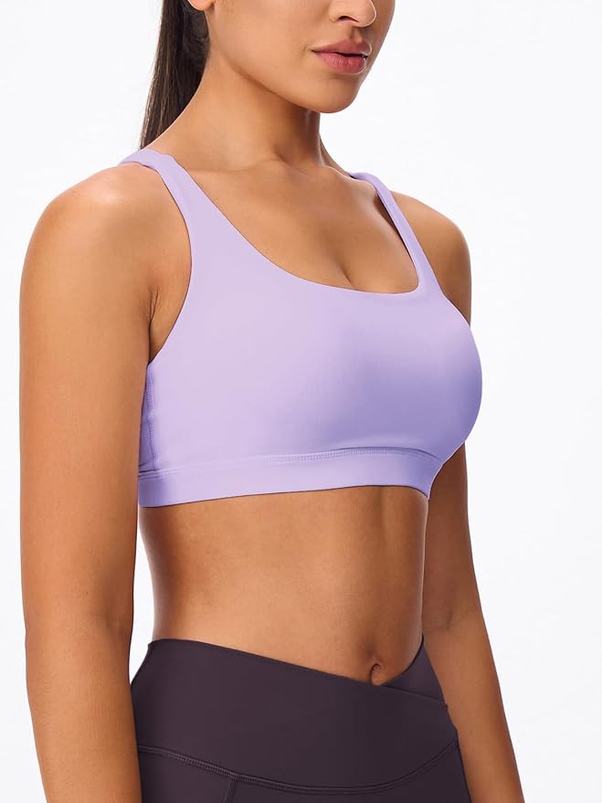 Women's Strappy Sports Bras Light Compression Crop Criss Cross Back Padded Workout Yoga Bra Supportive U Neckline