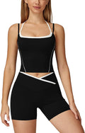 ABOCIW Workout Sets for Women 2 Piece Color Block Layered Cropped Tank Top Crossover High Waist Biker Shorts Gym Sets