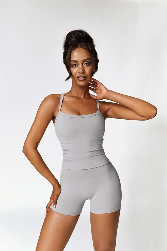 QBGJTD Two Piece Workout Sets For Women Tank Top Matching High Waist Booty Lifting Shorts Gym Yoga Active Wear Outfits
