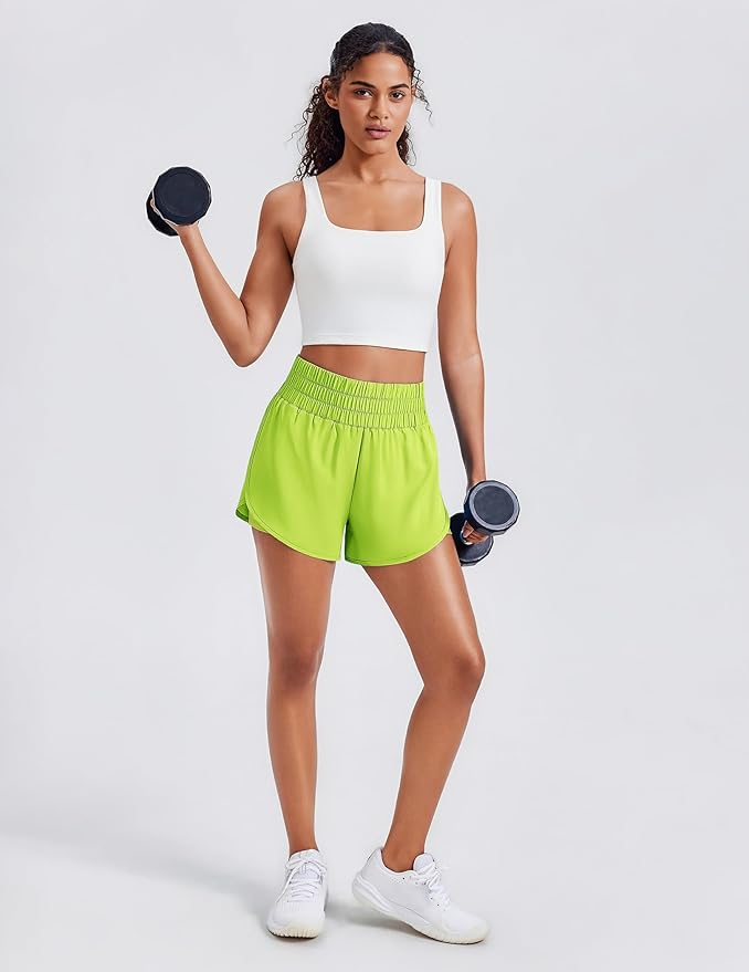 PINSPARK Women's 2 in 1 Running Shorts High-Split Athletic Short High Waisted 3" Liner Workout Gym Short with Pockets
