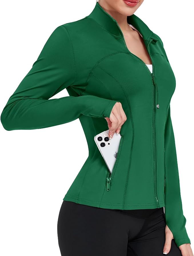 Women's Workout Jackets Full Zip Running Yoga Jackets Lightweight Athletic Clothes with Thumb Holes