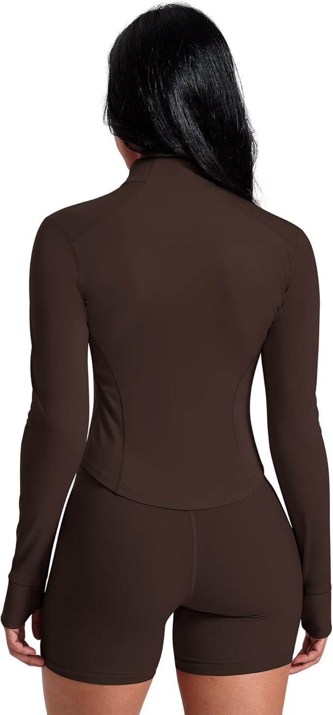 AVGO Women's Workout Jacket Lightweight Zip Up Crop Top Running Sportwear Slim Fit Gym Jackets With Thumb Holes