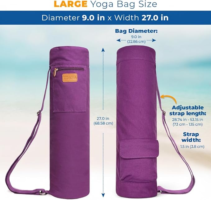 UDANA Yoga Mat Bag – Heavy Duty Canvas Carrier with 3 Pockets & Full Zip – Available in 3 Sizes (16L, 18L, 34L) - Multiple Colors