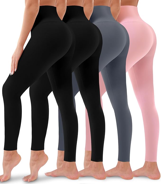 4 Pack Leggings for Women Butt Lift High Waisted Tummy Control No See-Through Yoga Pants Workout Running Leggings