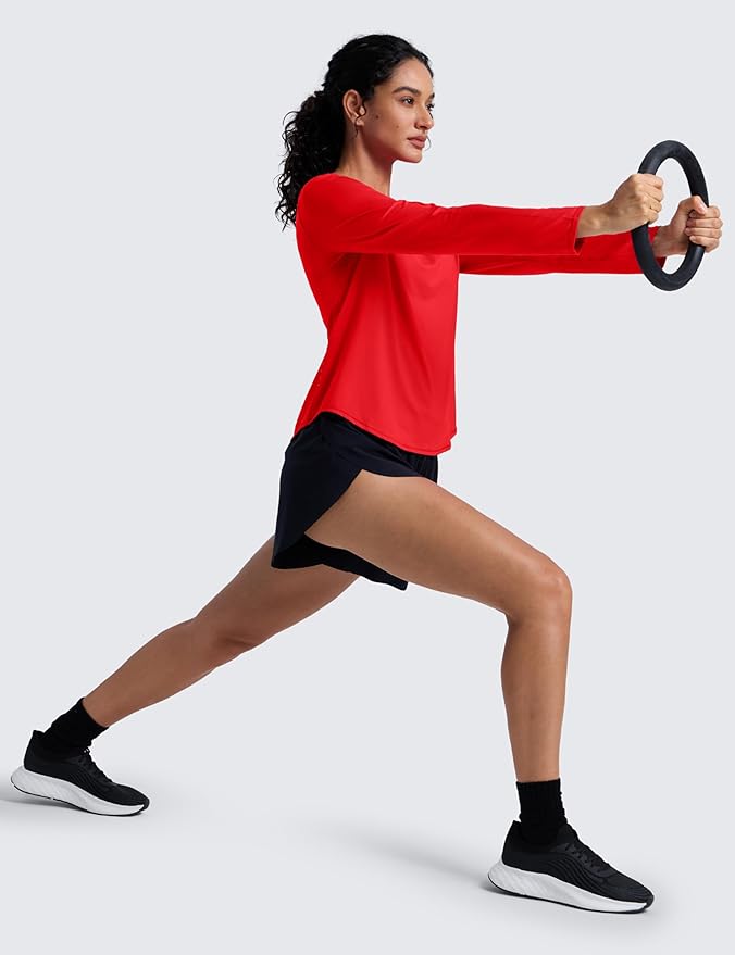 CRZ YOGA Lightweight Workout Long Sleeve Shirts for Women - Gym Running Fall Athletic Training T-Shirts High Neck Tops