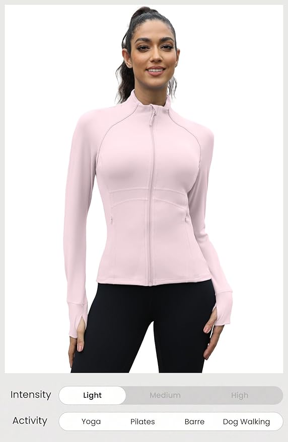 Waitfairy Zip Up Jackets for Women Yoga Gym Top Running Workout Jackets for Woman Track Jacket Women with Thumb Holes