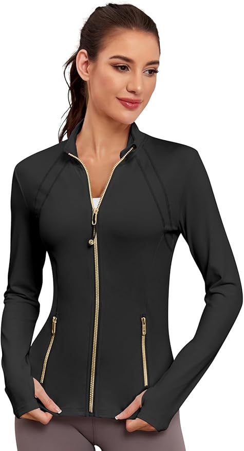 VUTRU Women Athletic Jacket Fitted Workout Running Zip Up Track Coat Layer with Thumb Holes Pockets for Yoga Gym Travel