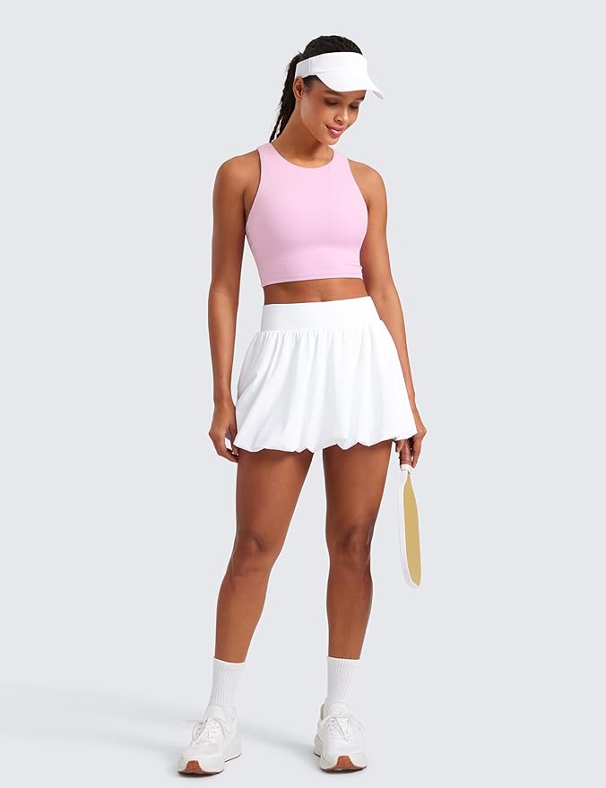 CRZ YOGA Butterluxe High Neck Crop Tank Tops for Women - Racerback Padded Longline Sports Bras Workout