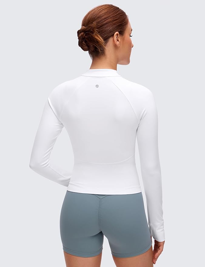 CRZ YOGA Butterluxe V-Neck Jackets for Women - Full Zip Athletic Track Tops with Thumb Holes Pockets