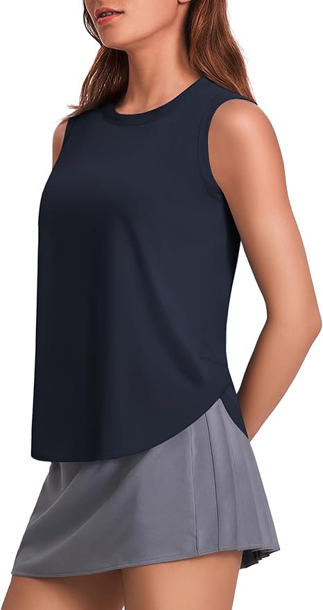 PINSPARK Workout Tank Tops Woman UPF 50+ Yoga Tanks Quick Dry Sleeveless Gym Shirts with Side Slits Loose Fit Athletic Top