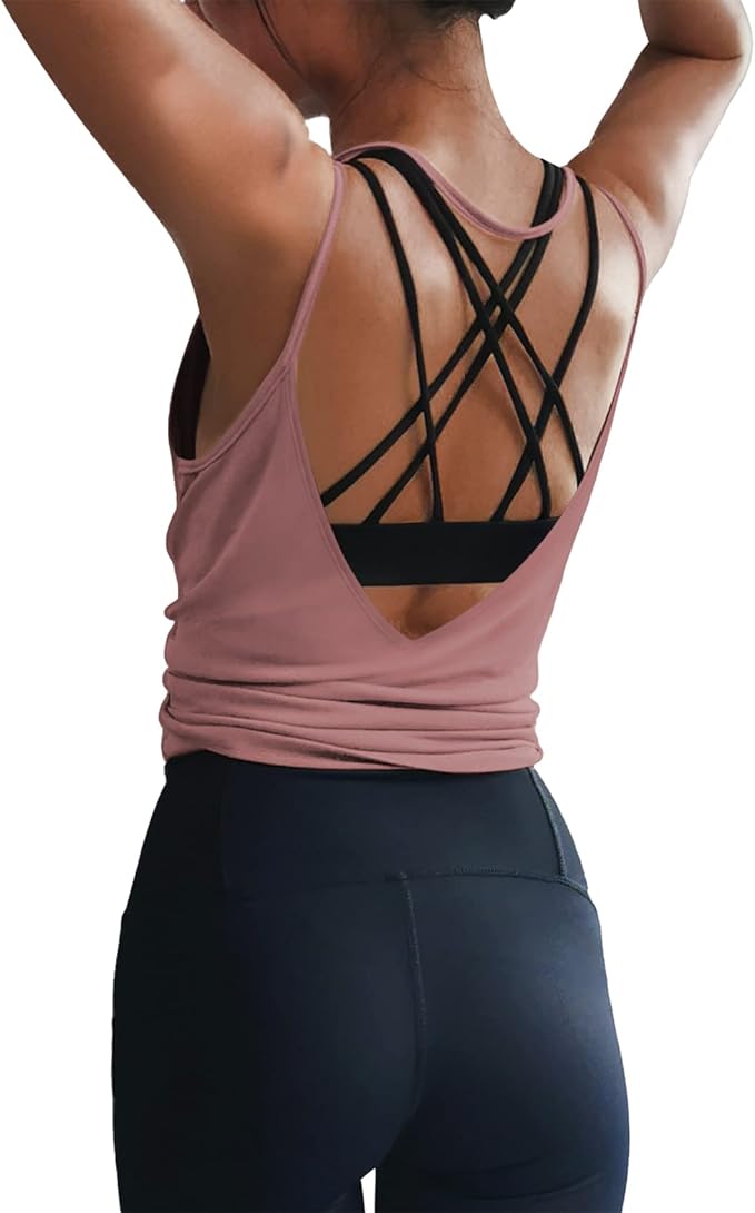 LEXISLOVE Womens Workout Shirts Sexy Open Back Activewear Workout Clothes Sports Yoga Tank Tops