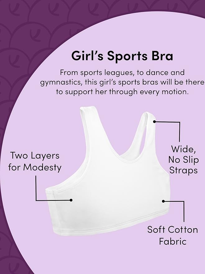Fruit of the Loom girls Multi Pack Cotton Built -Up Stretch Sports Bra Available in 6 Packs!