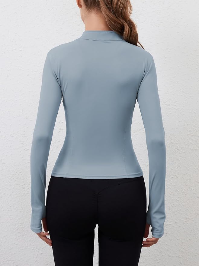 Women Built-In Pockets Athletic Jackets Slim Fit Full Zip up Workout Yoga Gym Jacket with Thumb Holes