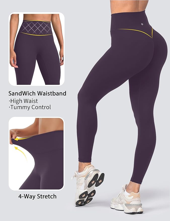 Sogetdo Yoga Leggings for Women Hidden Scrunch Butt Non See Through High Waisted No Front Seam Athletic Gym Workout Pants