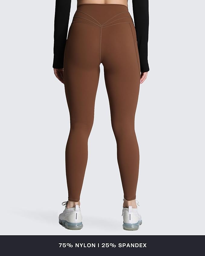 Aoxjox Women's Trinity High Waisted Yoga Pants with Pockets Cross-Waist Tummy Control Buttery Soft Workout Leggings 26"