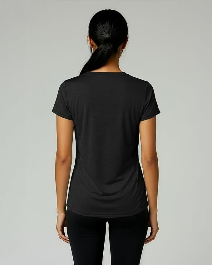 Real Essentials 5 Pack: Women's Dry-Fit Short Sleeve V Neck T Shirt Workout Fitness Yoga Top Tee (Available in Plus Size)