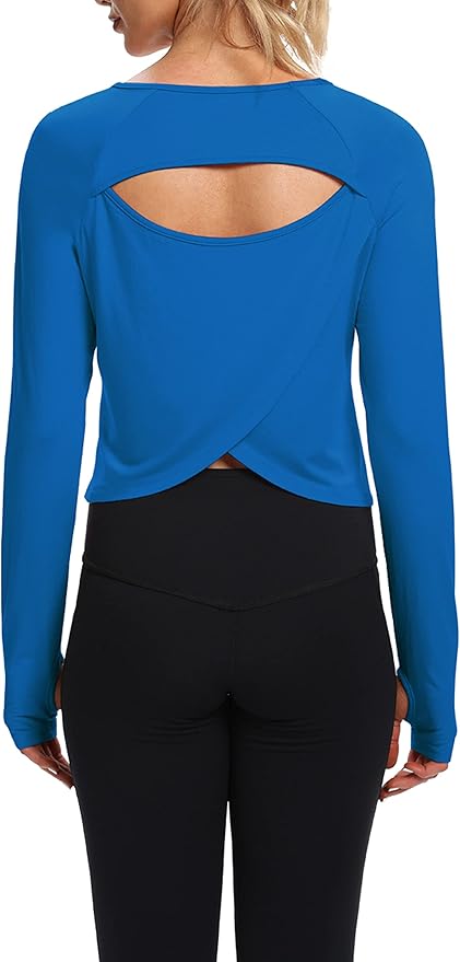 Bestisun Long Sleeve Workout Running Shirts Athletic Yoga Gym Crop Tops for Women