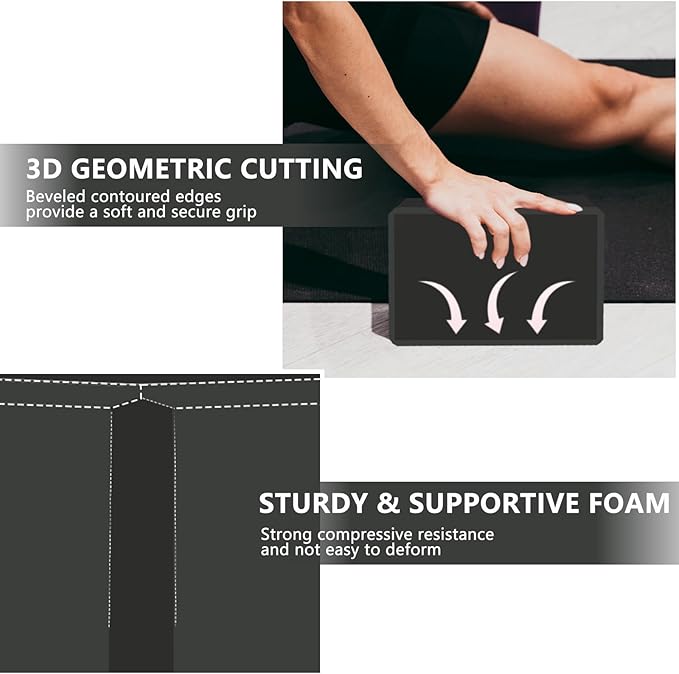 9"x6"x3" Yoga Blocks, Soft Non-Slip Surface Premium Foam Blocks, Supportive, Lightweight, Odor Resistant, Yoga Accessories for Pilates Meditation General Fitness Stretching Toning