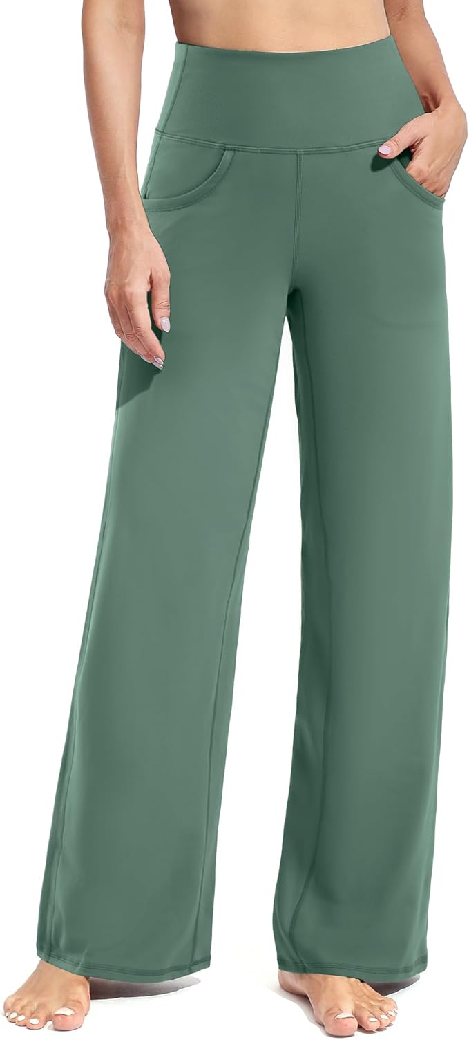 Promover Wide Leg Pants Woman Yoga Pants with Pockets Stretch Loose Casual Lounge Sweatpants Petite/Regular/Tall