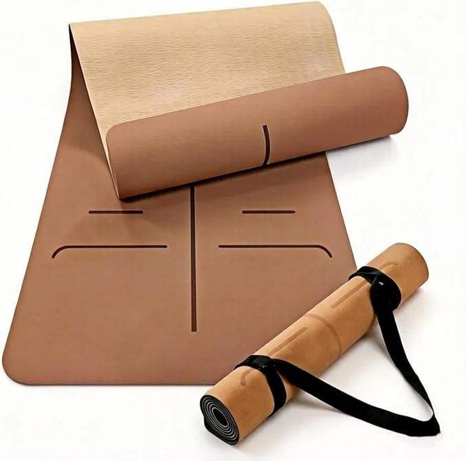 Cork Yoga Mat extra thick 6mm TPE Yoga Mat 72x24 Inch High Density Non-Slip Workout Mat Super Grip Quick-Dry for Hot Yoga, Home Gym