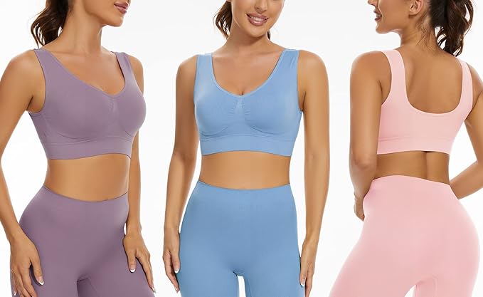 Lemef 3-Pack Seamless Sports Bra Wirefree Yoga Bra with Removable Pads for Women