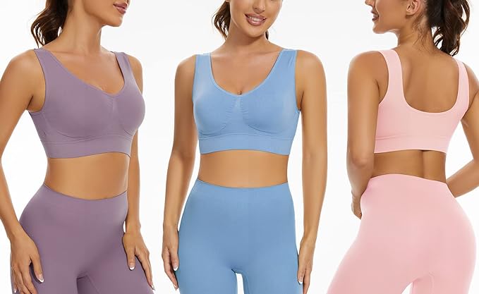 Lemef 3-Pack Seamless Sports Bra Wirefree Yoga Bra with Removable Pads for Women