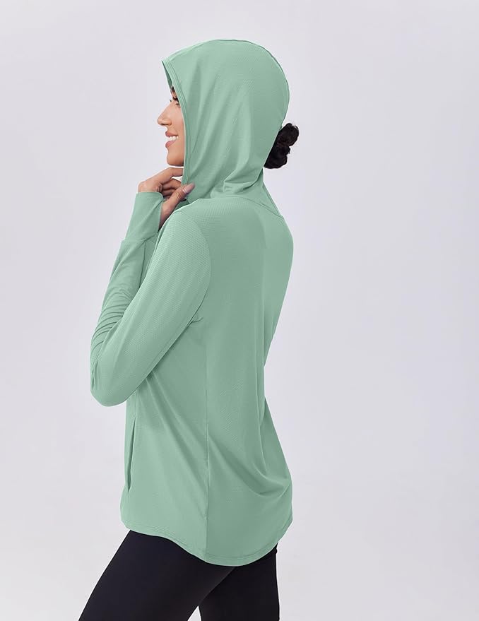 PINSPARK Women's UPF 50+ Sun Protection Hoodie Jacket Lightweight Full Zip Athletic Jacket Long Sleeve Shirt with Pockets