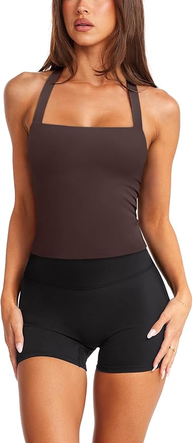 LASLULU Womens Sexy Halter Sports Bra Workout Tops Wirefree Sleeveless Gym Yoga Tank Tops Y2k Casual Crop
