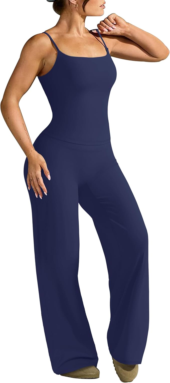 OMKAGI Workout Sets for Women Padded Tank Tops Matching Straight Leg Yoga Outfits