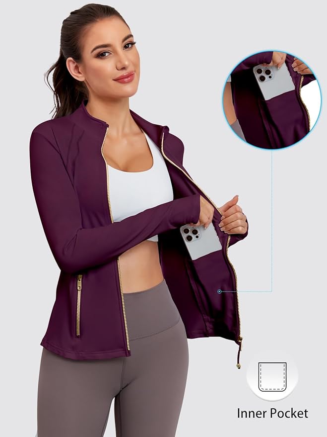 VUTRU Women Athletic Jacket Fitted Workout Running Zip Up Track Coat Layer with Thumb Holes Pockets for Yoga Gym Travel