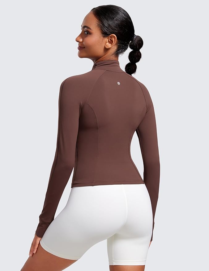 CRZ YOGA Butterluxe Waist Length Jackets for Women - Full Zip Athletic Track Tops with Thumb Holes Pockets
