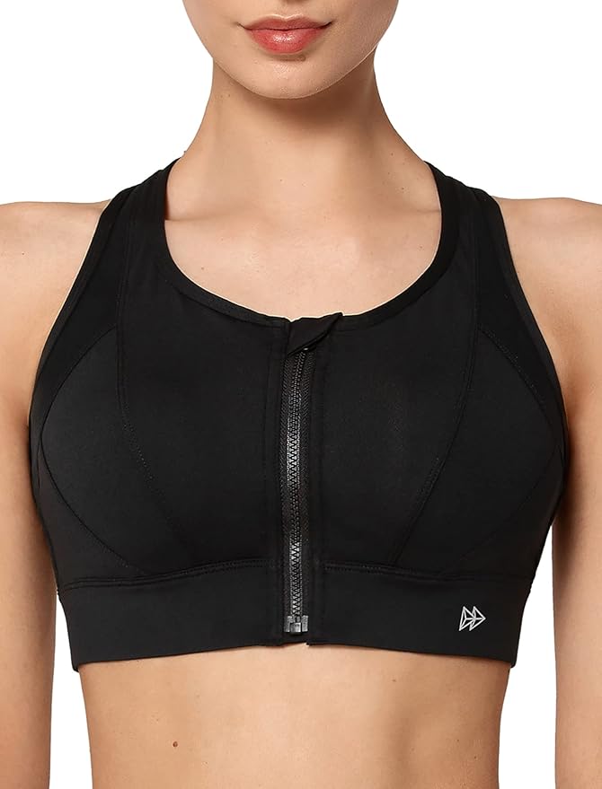 Yvette High Impact Zip Front Sports Bra Mesh Racerback Workout High Support Sports Bras for Women Large Breasts