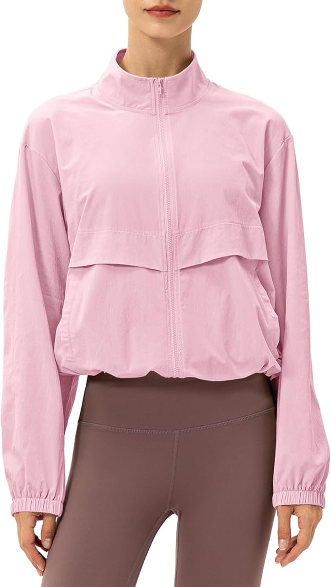 Locachy Women's Lightweight Zip Up Athletic Jacket Stand Collar Windproof Sun Protection Workout Outdoor Jacket