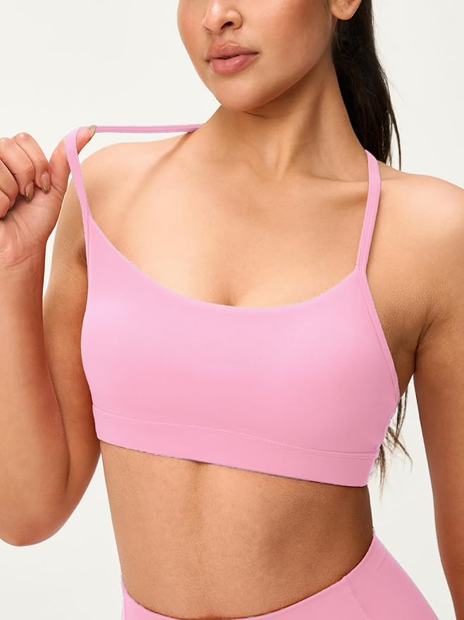 Womens Y Back Padded Sports Bra Strappy U Neck Butter Soft Low Impact Workout Bras Yoga Pilates Walking