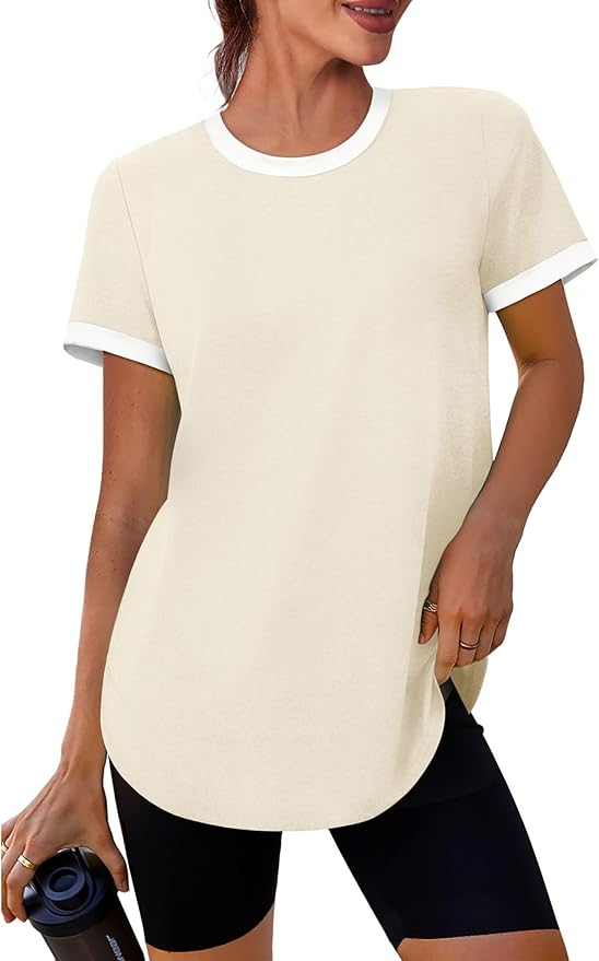 Womens Workout Tops Summer Short Sleeve Shirts Athletic Color Block Gym Clothes Outfits Sun Protection UPF 50+ T Shirts