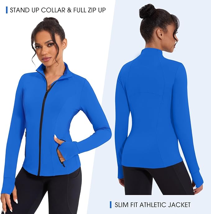Workout Jackets for Women Lightweight Running Sweat Jackets Full Zip Up Exercise Yoga Athletic Clothes with Pockets
