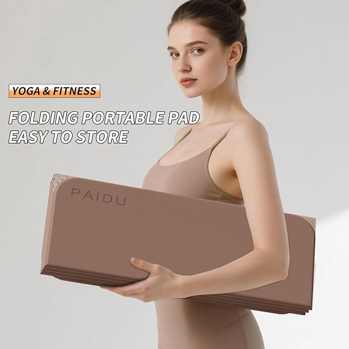 PAIDU Foldable Fitness Yoga Mat | 2/5" (10MM) Extra Thick | SGS Certified Non-Slip TPE | 75x26" Extra Long-Wide | Portable & Easy Store | for Yoga, Pilates, Home Gym & Full-Body Workouts