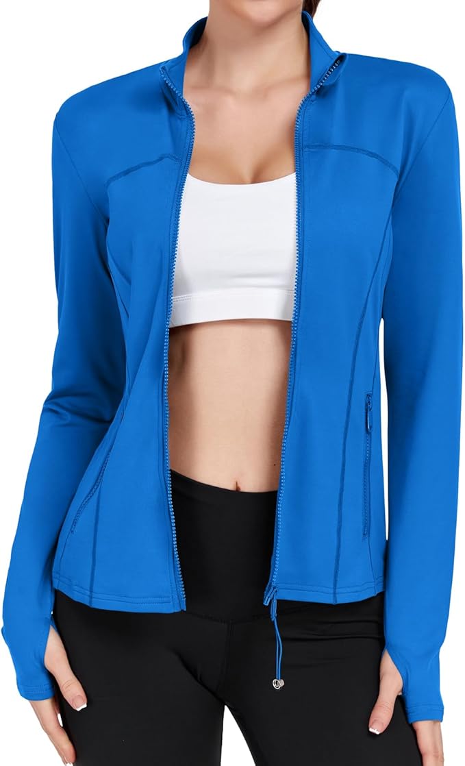 Women's Workout Jackets Full Zip Running Yoga Jackets Lightweight Athletic Clothes with Thumb Holes