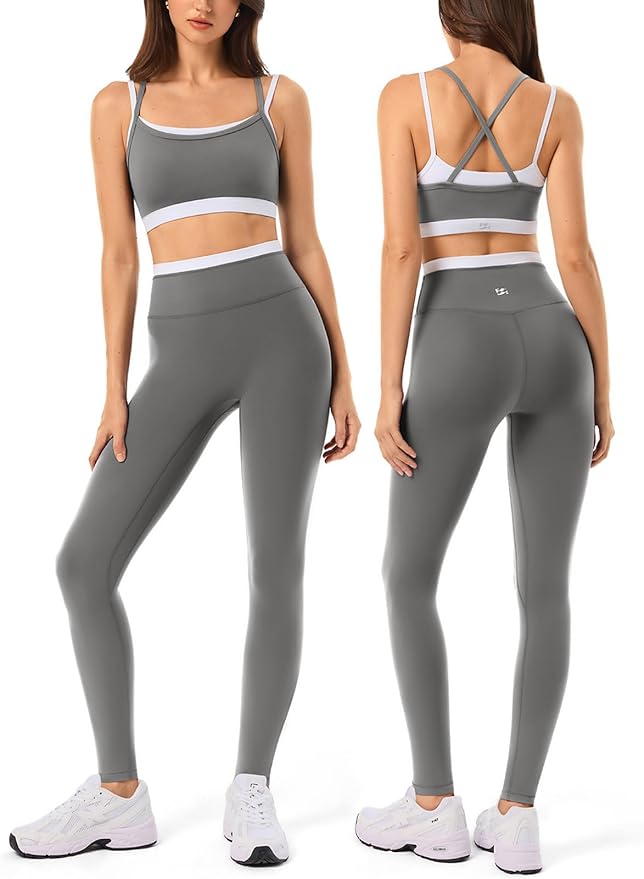 2 Pieces Workout Sets for Women,Seamless Yoga Leggings with Padded Sports Bras,Athletic Matching Outfits,Gym,Casual