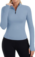 ZHENWEI Womens Workout Tops Long Sleeve Quarter Zip Pullover Quick Dry Golf Shirt Athletic Slim Fit Crop Yoga Gym Tops