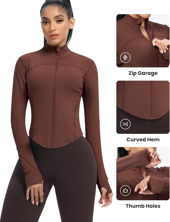 AVGO Women's Cropped Running Workout Jackets Zip Slim Fit Athletic Tops with Thumb Holes