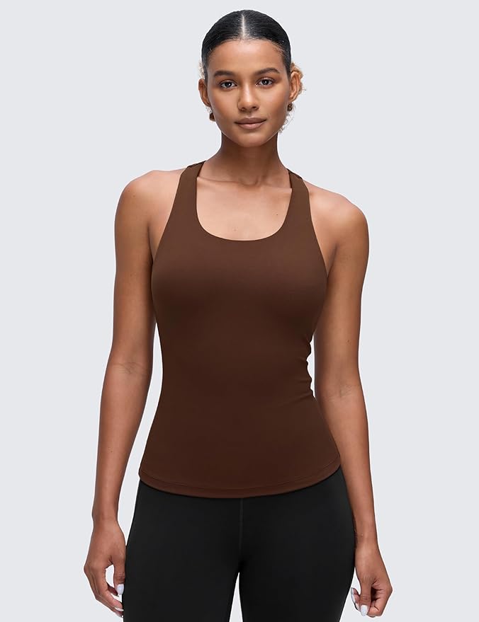 CRZ YOGA Butterluxe Workout Racerback Tank Tops for Women - Padded Athletic Spandex Yoga Shirts with Built in Bra
