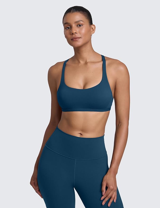 CRZ YOGA Womens Naked Feeling Criss Cross Sports Bra - Strappy Back Padded Medium Support Wireless Gym Cami Workout Yoga