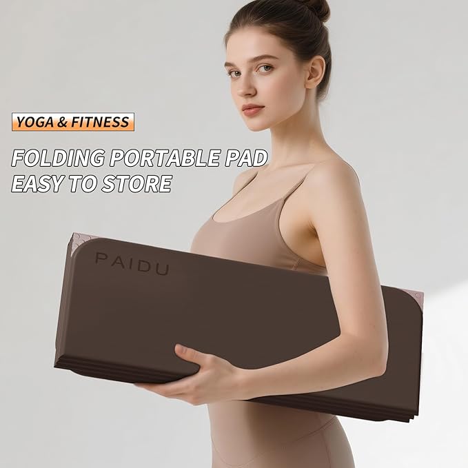 PAIDU Foldable Fitness Yoga Mat | 2/5" (10MM) Extra Thick | SGS Certified Non-Slip TPE | 75x26" Extra Long-Wide | Portable & Easy Store | for Yoga, Pilates, Home Gym & Full-Body Workouts