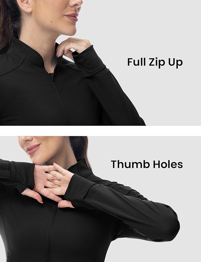 BGOWATU Women's Workout Athletic Jacket Full Zip Running Jackets Gym Yoga Track Tops with Pockets Thumb Hole