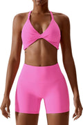 ABOCIW Workout Sets for Women 2 Piece Twist Front Halter Sports Bras High Waist Biker Shorts Exercise Gym Yoga Outfit