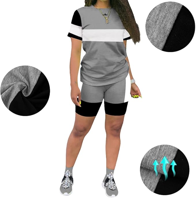 KINIKO Women's 2 Piece Casual Fashion Sports Solid Color Suit short Sleeve top and Pants Set Sweatshirt